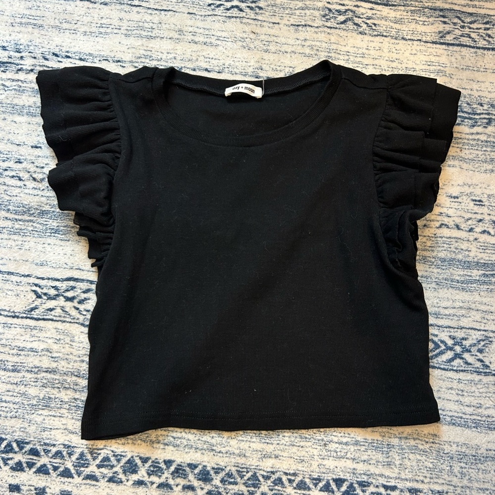 Black Ruffle Sleeve Crop Top